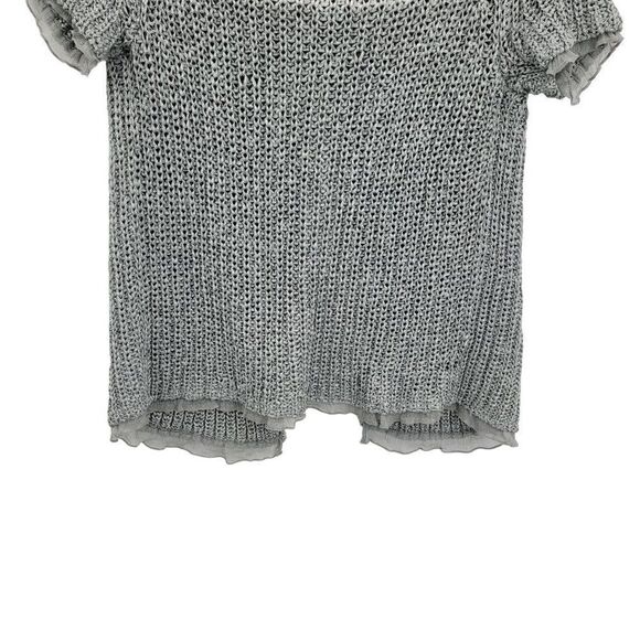 Chico's Cardigan Formal Silver Open Knit Short Sleeve Sheer Lettuce Ruffle 0 - Picture 11 of 16